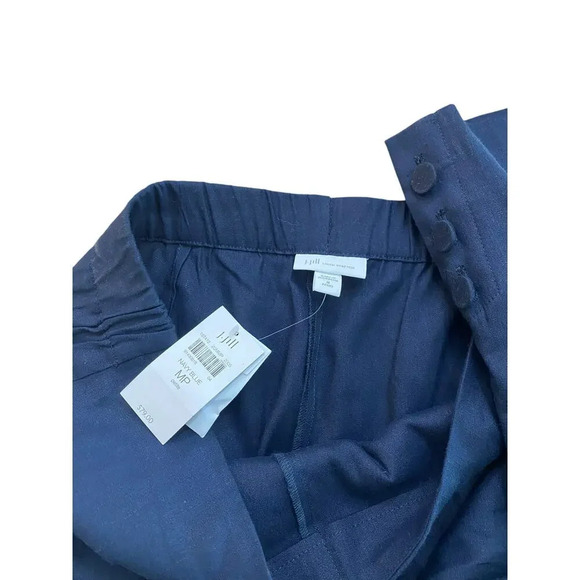 NWT J.Jill Navy Blue Linen Stretch Pull On Button Detail Cropped Pants Size MP - Picture 5 of 5